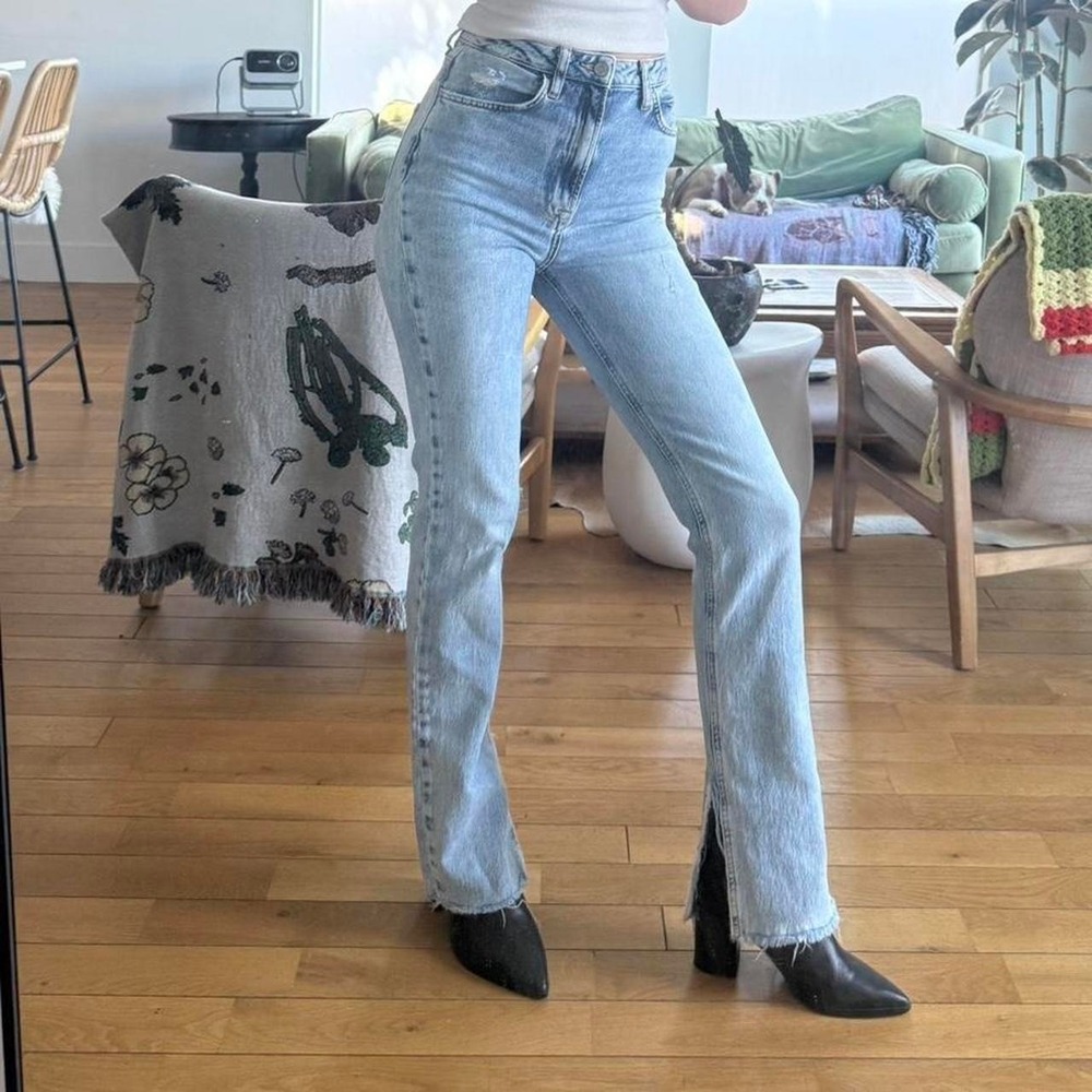 Zara High Waisted Split Flare Bootcut Jeans Light Blue Denim Size 2